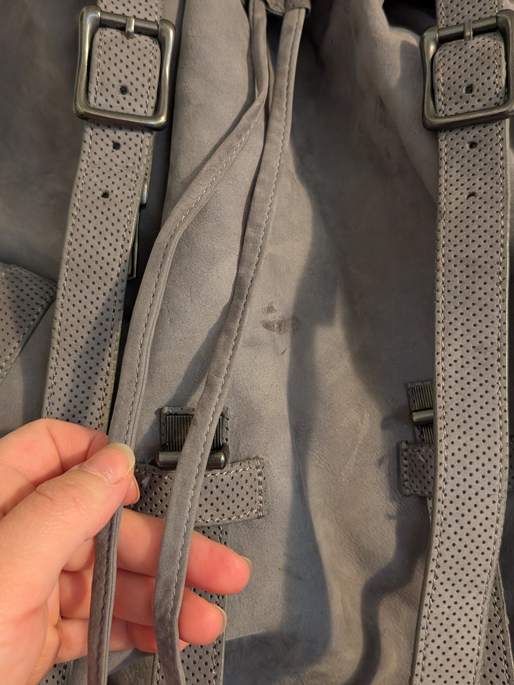 adidas Gray Suede-Style Drawstring Backpack with Buckle Straps - Picture 9 of 14
